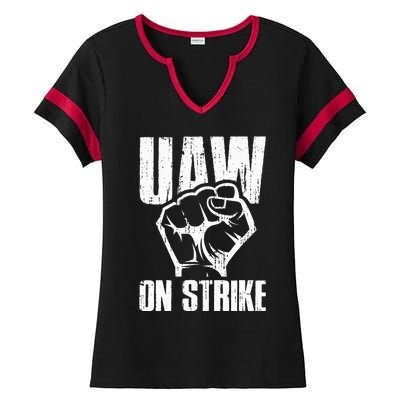 UAW Strike Red United Auto Workers Picket Sign Ladies Halftime Notch Neck Tee