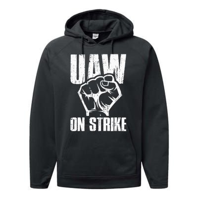 UAW Strike Red United Auto Workers Picket Sign Performance Fleece Hoodie