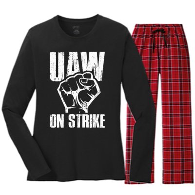 UAW Strike Red United Auto Workers Picket Sign Women's Long Sleeve Flannel Pajama Set 