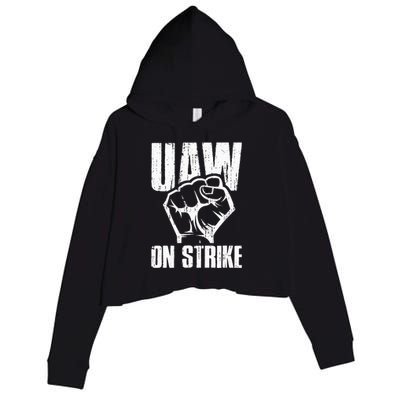 UAW Strike Red United Auto Workers Picket Sign Crop Fleece Hoodie