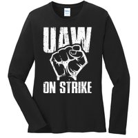 UAW Strike Red United Auto Workers Picket Sign Ladies Long Sleeve Shirt