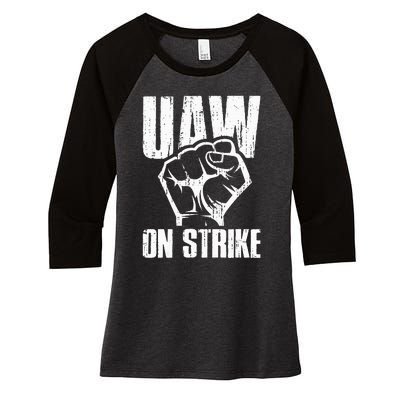 UAW Strike Red United Auto Workers Picket Sign Women's Tri-Blend 3/4-Sleeve Raglan Shirt