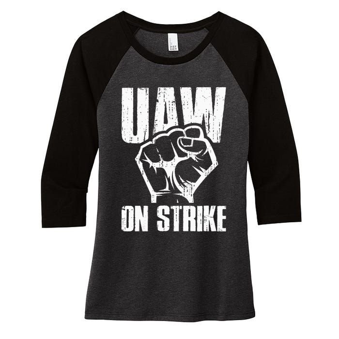 UAW Strike Red United Auto Workers Picket Sign Women's Tri-Blend 3/4-Sleeve Raglan Shirt