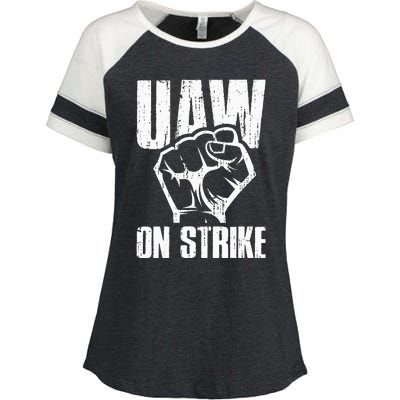 UAW Strike Red United Auto Workers Picket Sign Enza Ladies Jersey Colorblock Tee