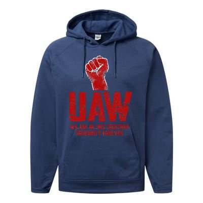 UAW Strike Red United Auto Workers Union UAW Strong Performance Fleece Hoodie