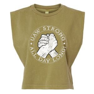 UAW Strike Red United Auto Workers Picket Sign UAW Strong All Day Long Garment-Dyed Women's Muscle Tee