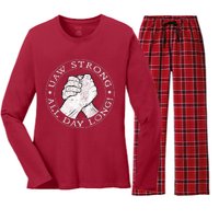 UAW Strike Red United Auto Workers Picket Sign UAW Strong All Day Long Women's Long Sleeve Flannel Pajama Set 