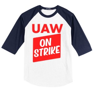 UAW Strike Red United Auto Workers Picket Sign Baseball Sleeve Shirt