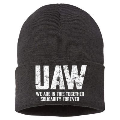 UAW Strike Red United Auto Workers Union UAW Strong Sustainable Knit Beanie