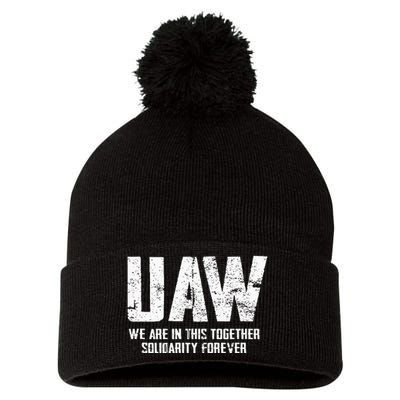 UAW Strike Red United Auto Workers Union UAW Strong Pom Pom 12in Knit Beanie