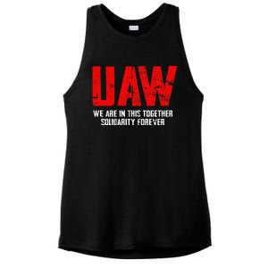 UAW Strike Red United Auto Workers Union UAW Strong Ladies PosiCharge Tri-Blend Wicking Tank