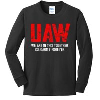 UAW Strike Red United Auto Workers Union UAW Strong Kids Long Sleeve Shirt