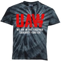 UAW Strike Red United Auto Workers Union UAW Strong Kids Tie-Dye T-Shirt