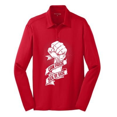 UAW Strike Red T United Auto Workers Picket Sign Silk Touch Performance Long Sleeve Polo