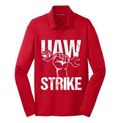 UAW Strike Red United Auto Workers Picket Sign Trending Design Silk Touch Performance Long Sleeve Polo