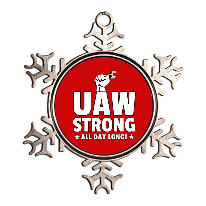 UAW Strike Red United Auto Workers Union UAW Strong All Day Long Metallic Star Ornament