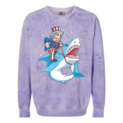 Uncle Sam Riding Shark 4th Of July Jawsome Colorblast Crewneck Sweatshirt