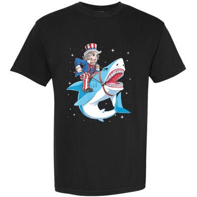 Uncle Sam Riding Shark 4th Of July Jawsome Garment-Dyed Heavyweight T-Shirt