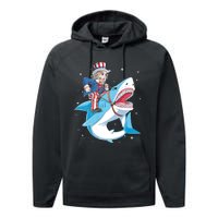 Uncle Sam Riding Shark 4th Of July Jawsome Performance Fleece Hoodie