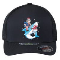Uncle Sam Riding Shark 4th Of July Jawsome Flexfit Unipanel Trucker Cap