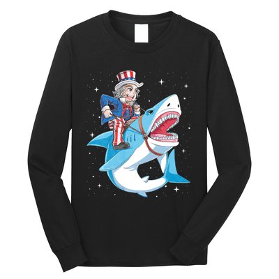 Uncle Sam Riding Shark 4th Of July Jawsome Long Sleeve Shirt