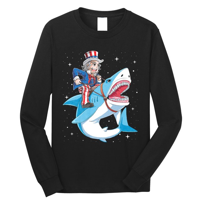 Uncle Sam Riding Shark 4th Of July Jawsome Long Sleeve Shirt