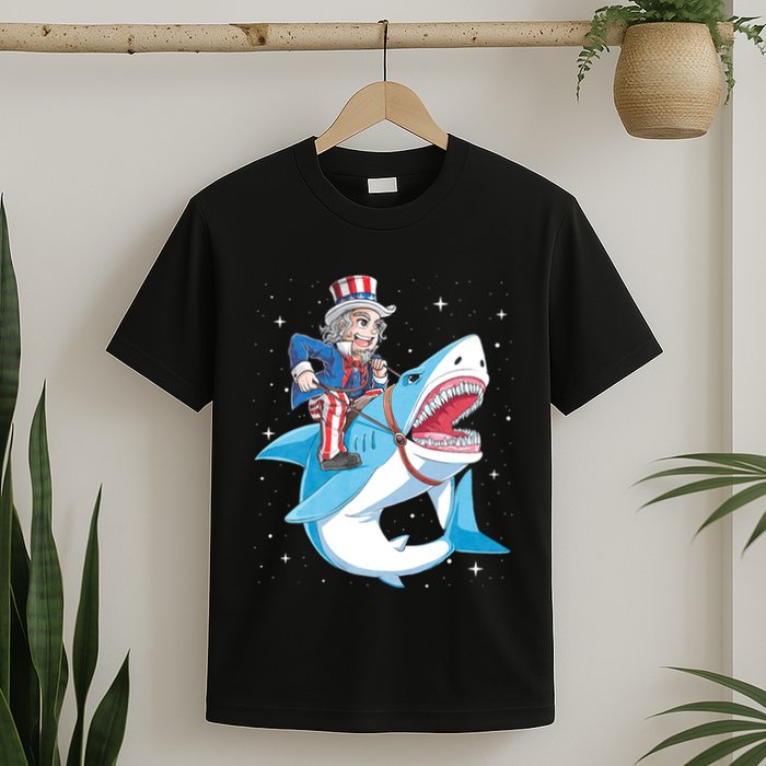 Uncle Sam Riding Shark 4th Of July Jawsome T-Shirt