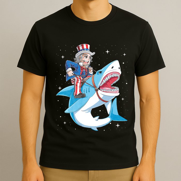 Uncle Sam Riding Shark 4th Of July Jawsome T-Shirt
