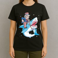 Uncle Sam Riding Shark 4th Of July Jawsome T-Shirt