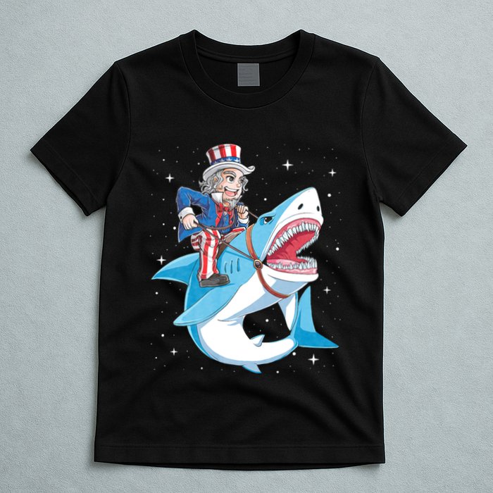 Uncle Sam Riding Shark 4th Of July Jawsome T-Shirt