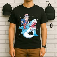 Uncle Sam Riding Shark 4th Of July Jawsome T-Shirt