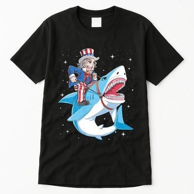 Uncle Sam Riding Shark 4th Of July Jawsome Tall T-Shirt