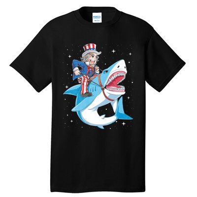 Uncle Sam Riding Shark 4th Of July Jawsome Tall T-Shirt