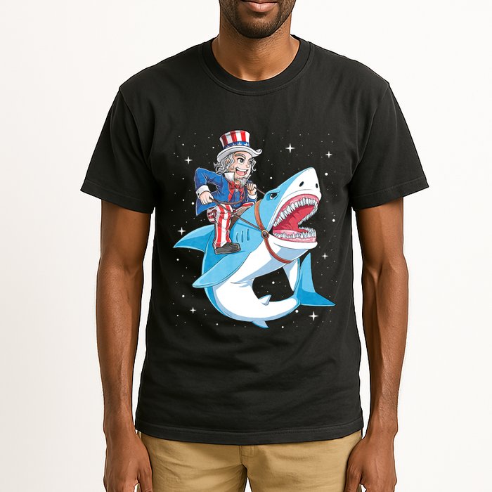 Uncle Sam Riding Shark 4th Of July Jawsome Tall T-Shirt