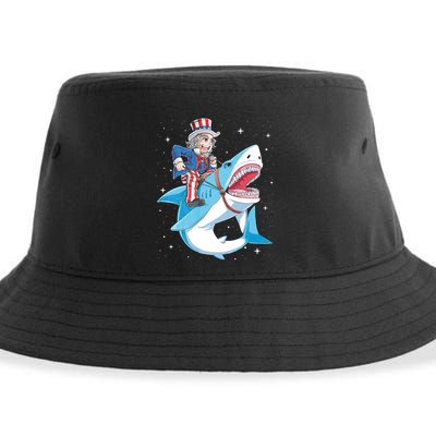 Uncle Sam Riding Shark 4th Of July Jawsome Sustainable Bucket Hat