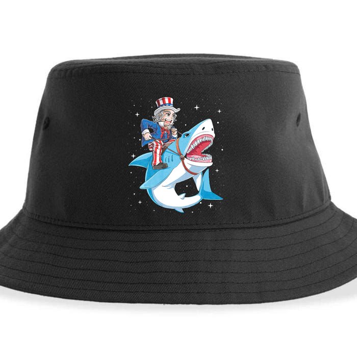 Uncle Sam Riding Shark 4th Of July Jawsome Sustainable Bucket Hat
