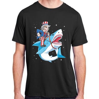 Uncle Sam Riding Shark 4th Of July Jawsome Adult ChromaSoft Performance T-Shirt