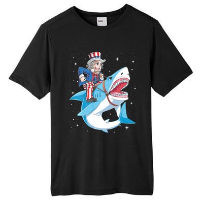 Uncle Sam Riding Shark 4th Of July Jawsome Tall Fusion ChromaSoft Performance T-Shirt