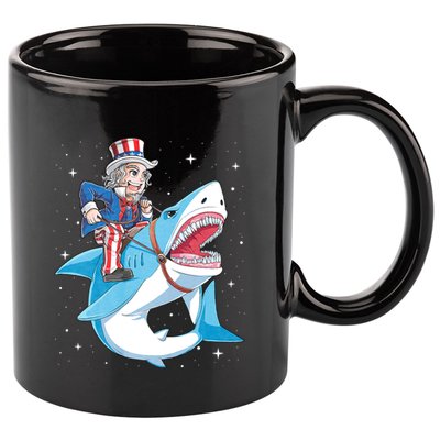 Uncle Sam Riding Shark 4th Of July Jawsome 11oz C Handle Ceramic Mug