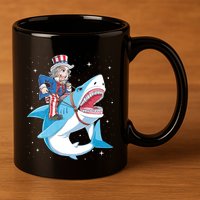 Uncle Sam Riding Shark 4th Of July Jawsome 11oz C Handle Ceramic Mug