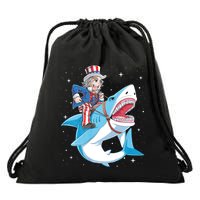 Uncle Sam Riding Shark 4th Of July Jawsome Drawstring Bag