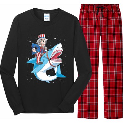 Uncle Sam Riding Shark 4th Of July Jawsome Long Sleeve Pajama Set