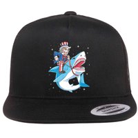 Uncle Sam Riding Shark 4th Of July Jawsome Flat Bill Trucker Hat