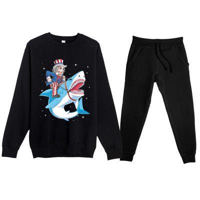 Uncle Sam Riding Shark 4th Of July Jawsome Premium Crewneck Sweatsuit Set