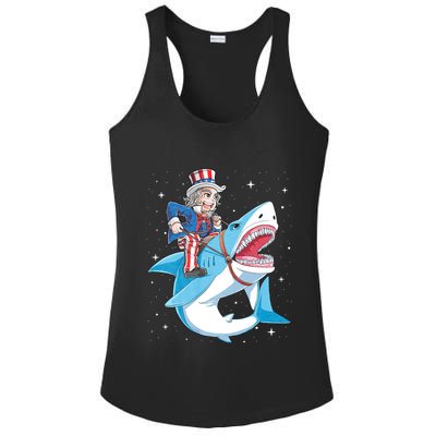 Uncle Sam Riding Shark 4th Of July Jawsome Ladies PosiCharge Competitor Racerback Tank