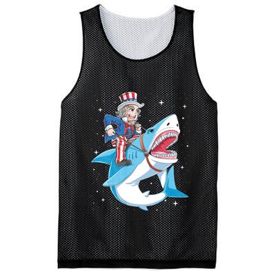 Uncle Sam Riding Shark 4th Of July Jawsome Mesh Reversible Basketball Jersey Tank