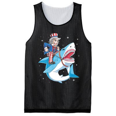 Uncle Sam Riding Shark 4th Of July Jawsome Mesh Reversible Basketball Jersey Tank