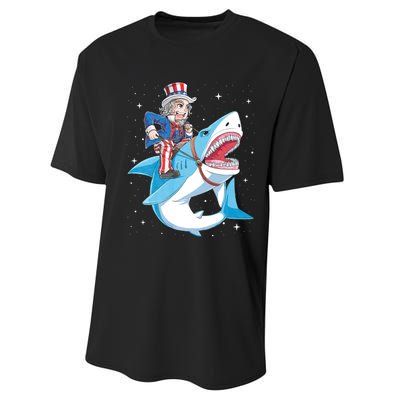 Uncle Sam Riding Shark 4th Of July Jawsome Performance Sprint T-Shirt