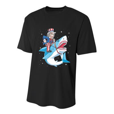 Uncle Sam Riding Shark 4th Of July Jawsome Youth Performance Sprint T-Shirt