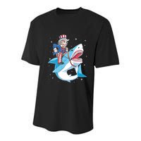 Uncle Sam Riding Shark 4th Of July Jawsome Youth Performance Sprint T-Shirt